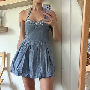 Anthropologie Current/Elliott Chambray Strapless/Halter Fit & Flare Mini Dress